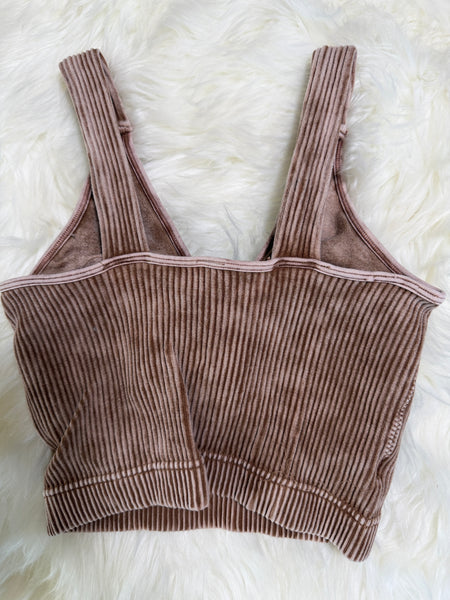 Malani Washed Ribbed Removable Pads Racerback Crop Tank Top