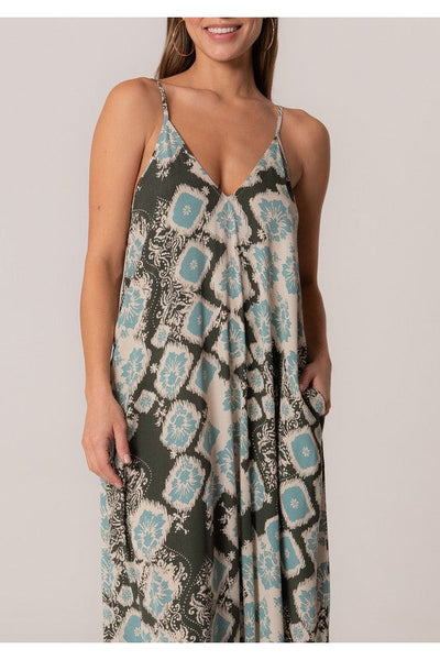 Eloise Charcoal & Aqua Maxi Dress