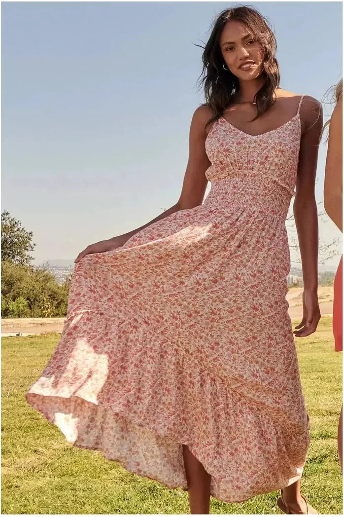 Kinsley Peach Floral Maxi Dress
