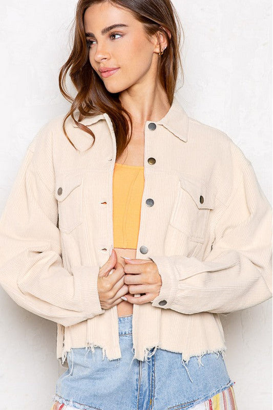 Sienna Distressed Hem Corduroy Jacket 2 Colors
