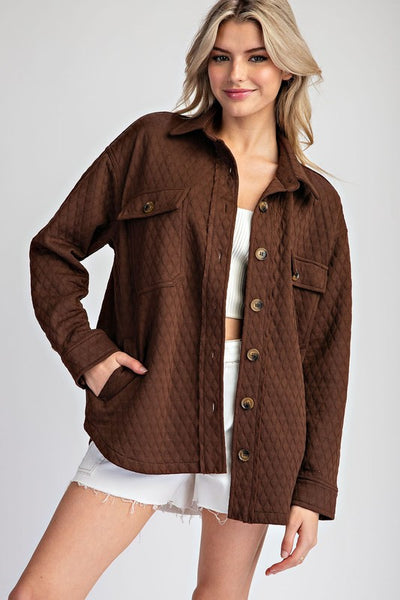 Macie Solid Textured Button Down Jacket With Side Pockets