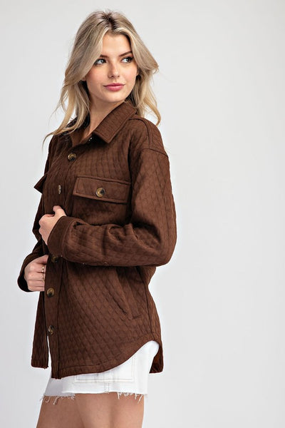 Macie Solid Textured Button Down Jacket With Side Pockets