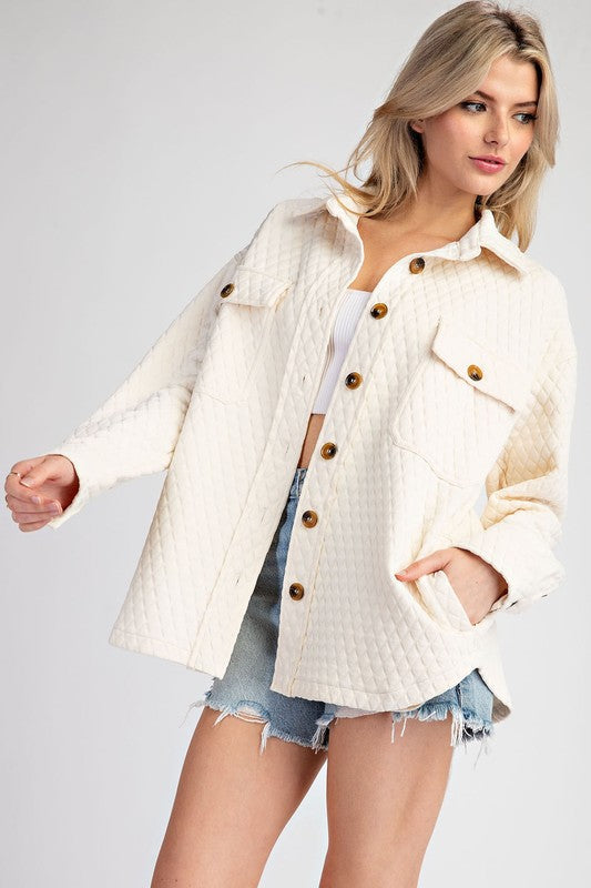 Macie Solid Textured Button Down Jacket With Side Pockets