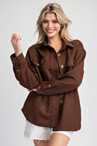 Macie Solid Textured Button Down Jacket With Side Pockets