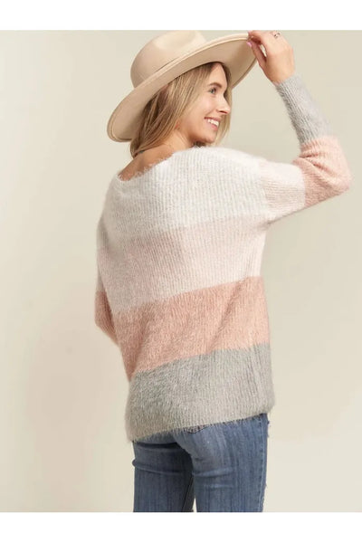 Journi Striped Colorblock Fuzzy Sweater