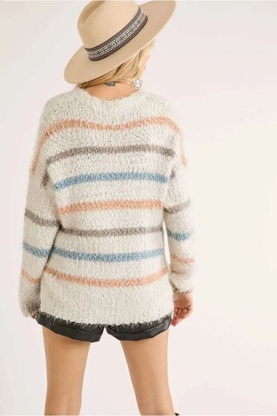 Sasha Multi Striped Fuzzy Popcorn Sweater