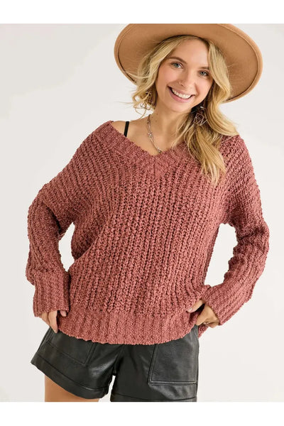 Sloan Chunky V-Neck Textured Sweater In 3 Colors