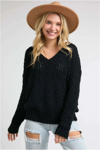 Sloan Chunky V-Neck Textured Sweater In 3 Colors