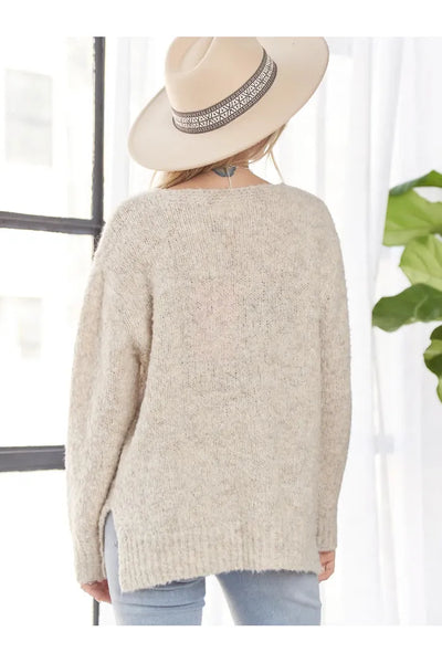 Meredith Two Tone V-Neck Soft Comfy Loose Sweater