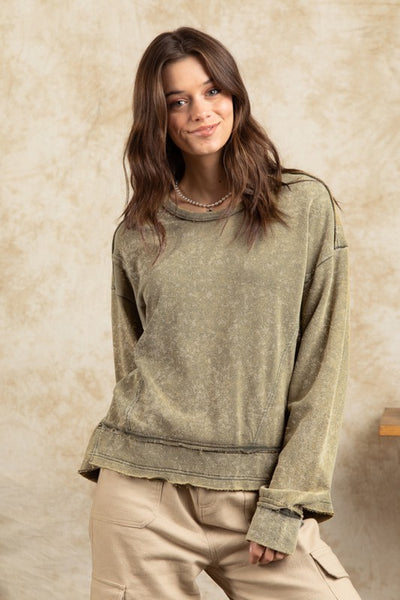 Wren Vintage Washed Long Sleeve Top In 3 Colors