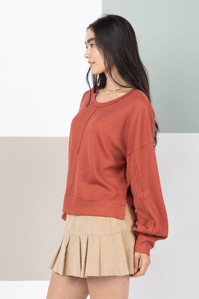 Collins Raw Edge Oversized Waffle Knit Top 4 Colors