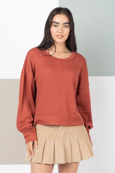 Collins Raw Edge Oversized Waffle Knit Top 4 Colors