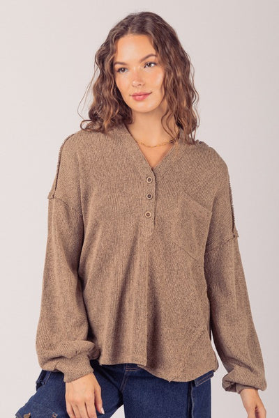 Mariana Oversized Knit Henley Hoodie Top