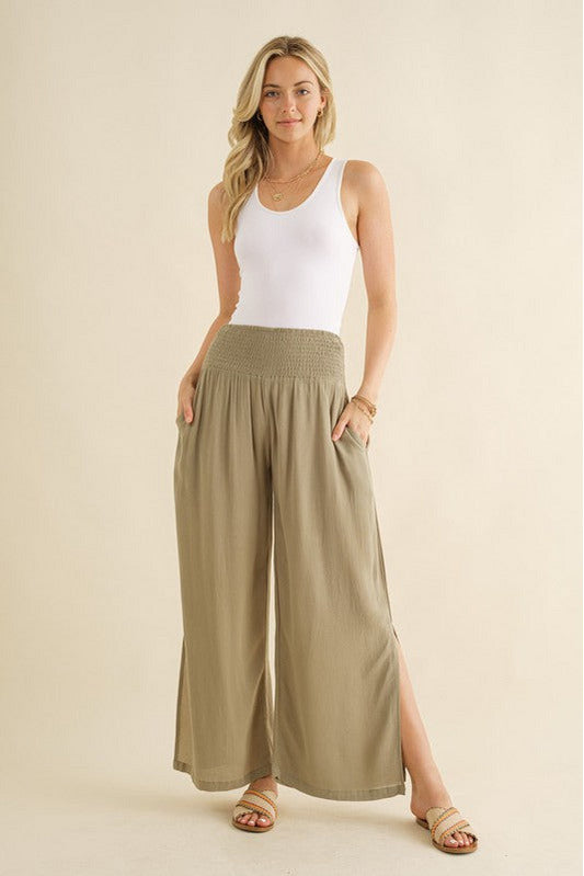 Emilia Smocked Wide Leg Palazzo Pants 2 Colors