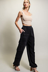 Nicole Mineral Washed Black Cargo Pants