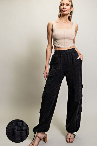 Nicole Mineral Washed Black Cargo Pants