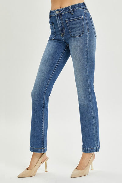 Francesca High Rise Patch Pocket Straight Risen Jeans