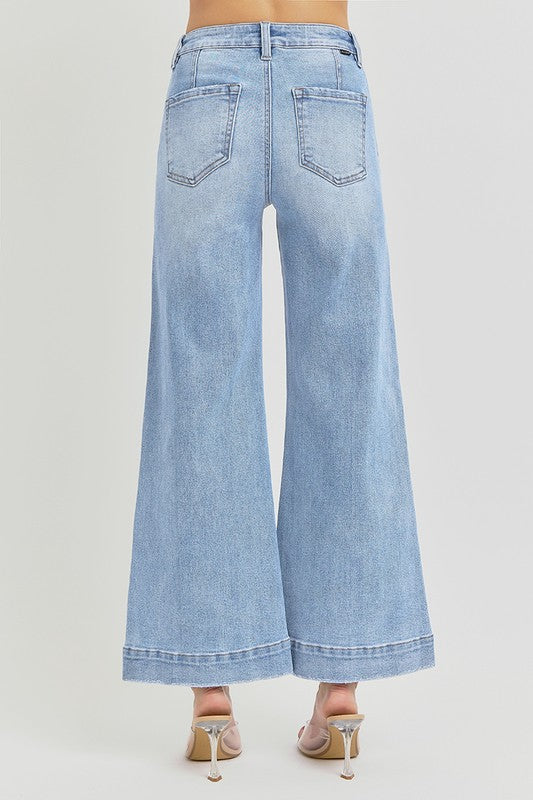 Skyler High Rise Ankle Wide Leg Patch Front Pocket Risen Jeans