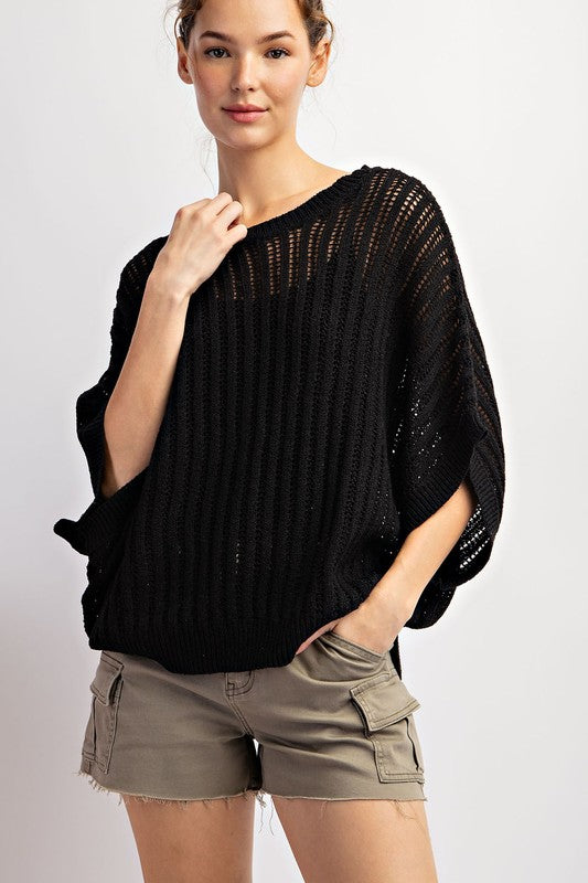 theredthread S layered dolman knit bk×wh Shimmer Knit Dolman Top