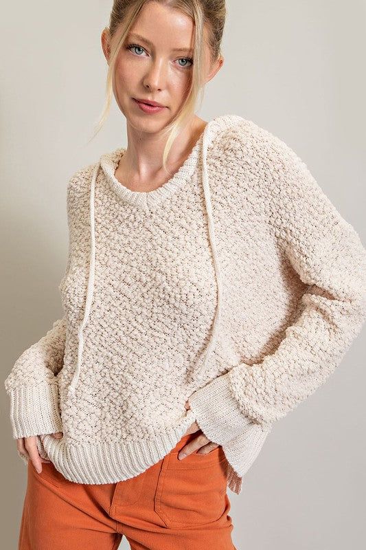 Maggie Textured Knit Sweater With Hood