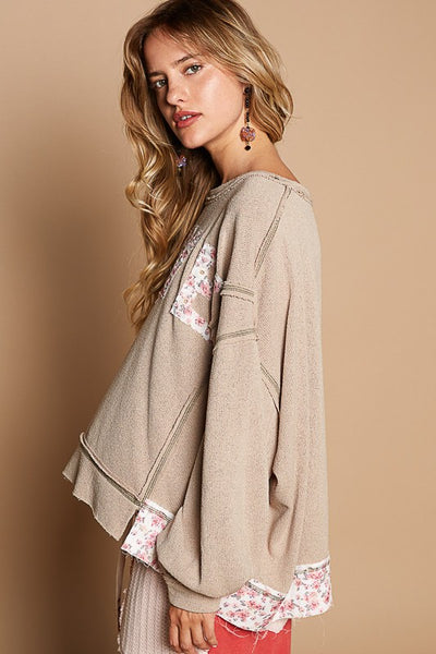 Emely Round neck Long Sleeve Love Patchwork Top