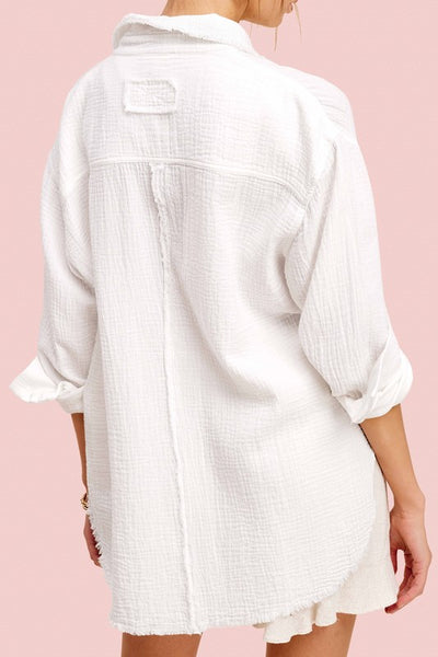 Cameron Crinkled Gauze Button Down Shirt 2 Colors