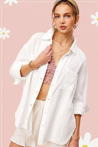 Cameron Crinkled Gauze Button Down Shirt 2 Colors