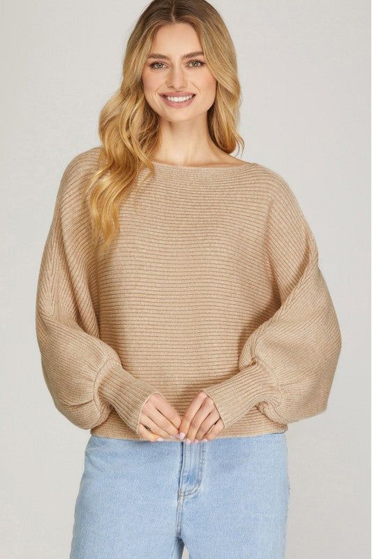 Lucille Taupe Balloon Sleeve Sweater