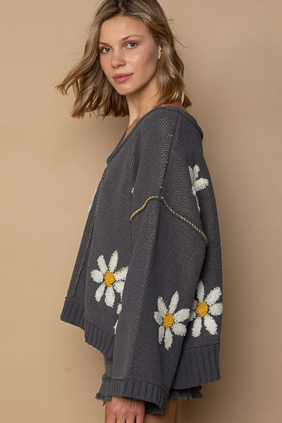 Emberly Flower Pattern Chenille Pullover Sweater 2 Colors