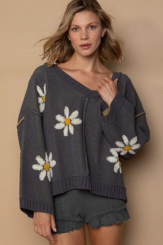 Emberly Flower Pattern Chenille Pullover Sweater 2 Colors