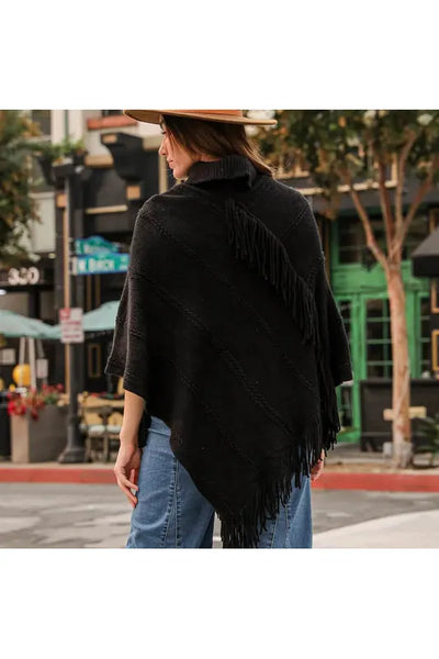 Mae Button Neck Fringe Poncho 2 Colors