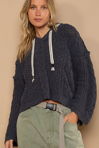 McKinley V-Neck Cable Knit Chenille Hoodie Sweater