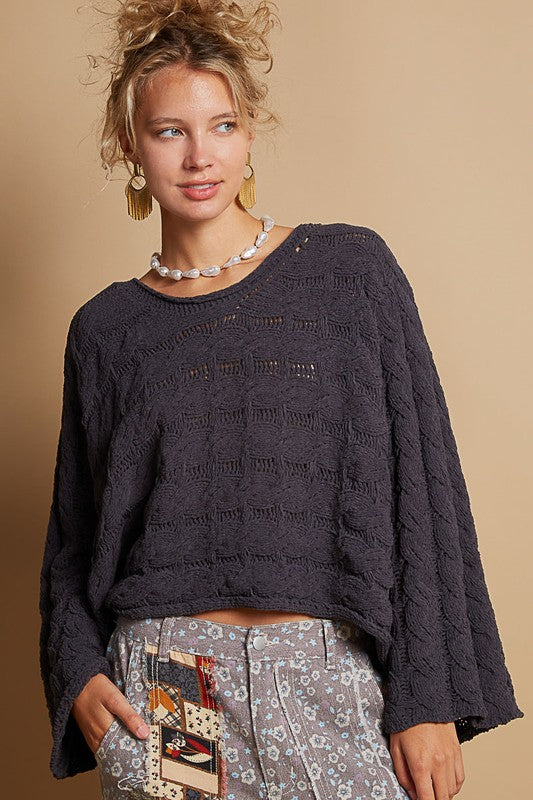 Analia Semi Cropped Knitted Cable Knit Sweater