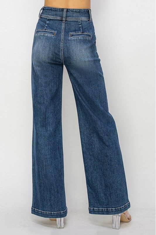 RISE☆ Lucy High Rise Double Button Wide Leg Risen Jeans – Classic Trendz