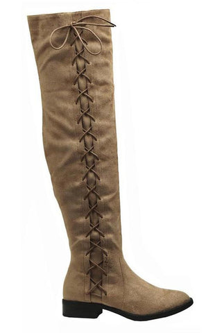 Taupe Over The Knee Side Lace Boot