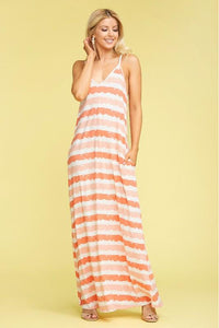 Coral Tie Dye Striped Maxi Dress