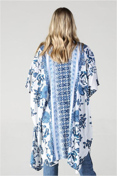 Blue Floral Print Kimono