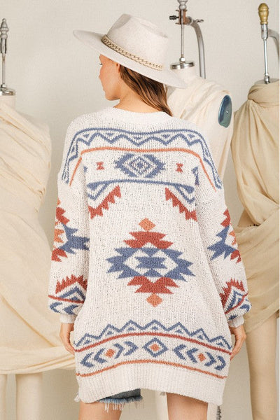 Aztec Print Soft Tunic Cardigan