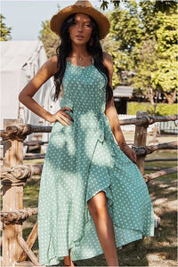 Green & White Polka Dot Faux Wrap Dress