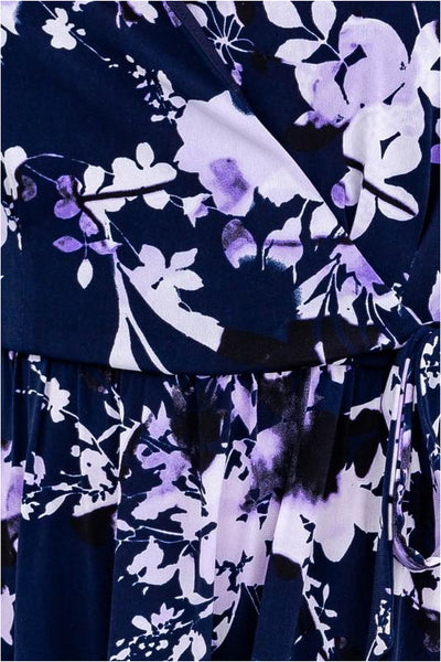 Navy & Lavender Faux Wrap Midi Dress