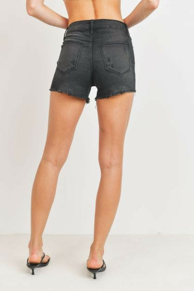 Black High Rise Button Up Shorts