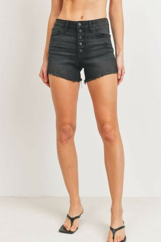 Black High Rise Button Up Shorts