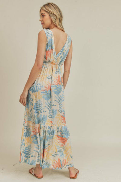 Pastel Leaf Print Maxi Dress