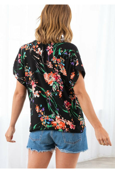 Black Floral Print Blouse
