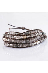 Brown With Iridescent Glass Cut Stones Wrap Bracelet