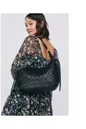 Black Woven Vegan Leather Handbag