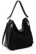 Black Suede & Leather Hobo Handbag