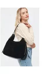 Black Suede & Leather Hobo Handbag