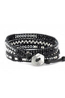 Hematite & Black Three-Wrap Bracelet