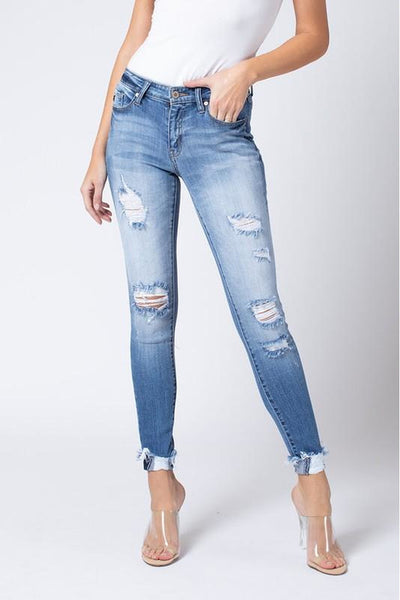 Crystal Mid Rise Distressed Ankle Skinny Jeans